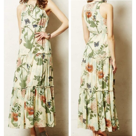 Maeve Dresses & Skirts - Maeve Anthropologie Ruffled Tiered Maravilla Maxi Dress Size 4 Floral Butterfly